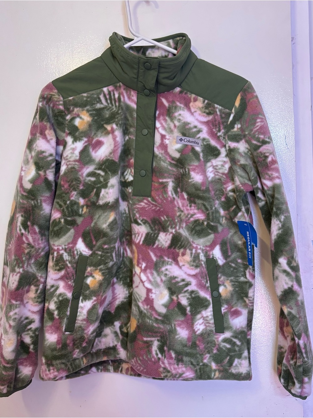 Columbia Green and Pink Floral Camo Fleece Pullover Jacket